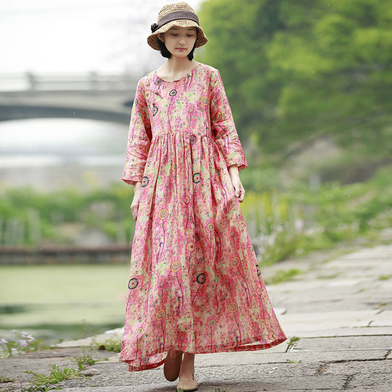 Johnature Spring Summer Comfortable Retro Plate Buckle Floral Print O-neck Pockets Dresses Simple Fashion Women Dress 210521, Pink
Johnature Spring Summer Comfortable Retro Plate Buckle Floral Print O-neck Pockets Dresses Simple Fashion Women Dress 210521, Pink