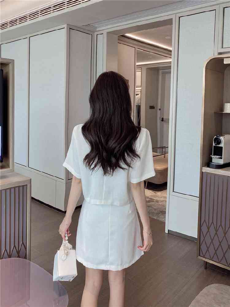 Summer Two piece Sets Vintage Women Sweet Pink Tweed Short Sleeve Crop Top + Mini A-Line Skirt Outfits Female 210519