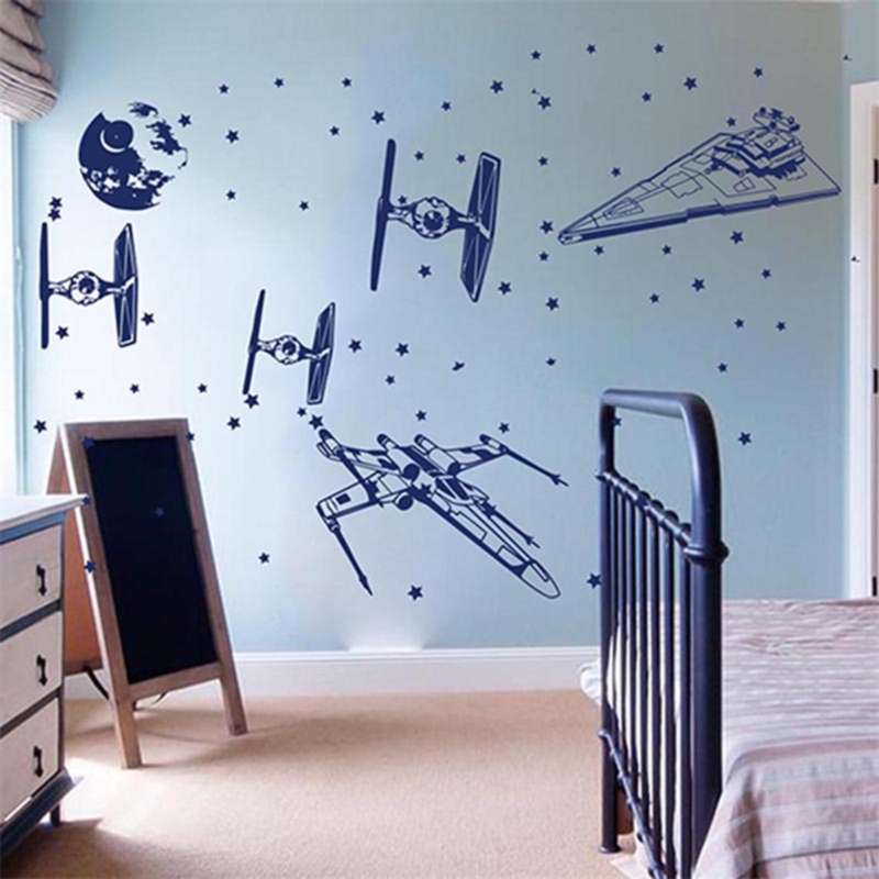 Spacecraft Millemium Falcon X Wing Fighter Wall Sticker Rocket Starfighters War Wall Decal Kids Room Nursery Vinyl Home Decor 210929