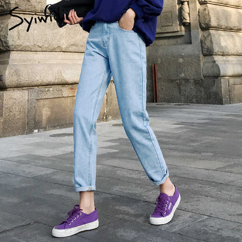 White Jeans for Women High Waist Harem Mom Spring Plus Size Black Streetwear Denim Pants Beige Blue 210922