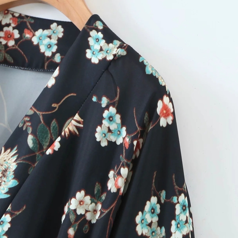 Spring Women Flower Printing Sashes Kimono Shirt Female Nine Quarter Sleeve Blouse Casual Lady Loose Tops Blusas S8656 210430