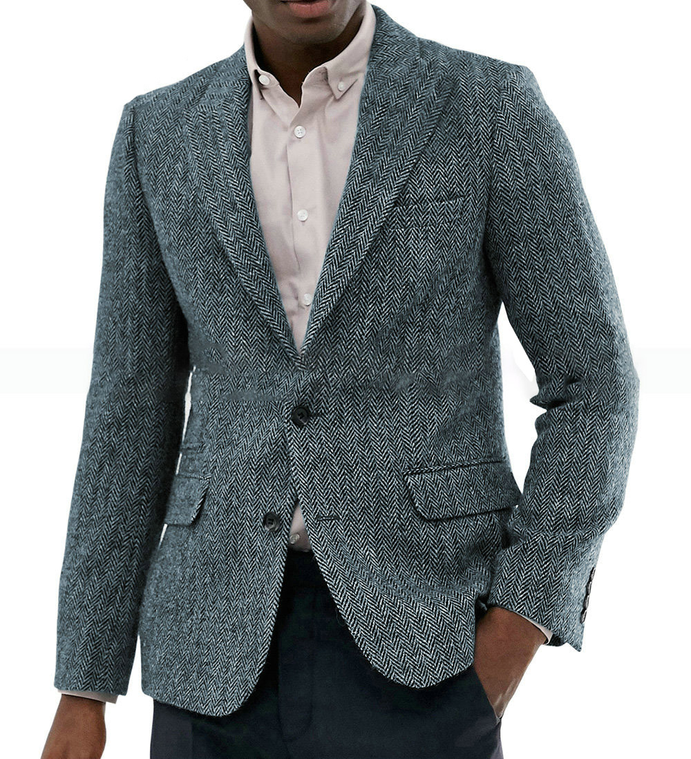 Herringbone Wool Men Suits Business Casual tuxedos Slim Fit Groom Party Coat Tailored Performance Work Wear Wedding Suit