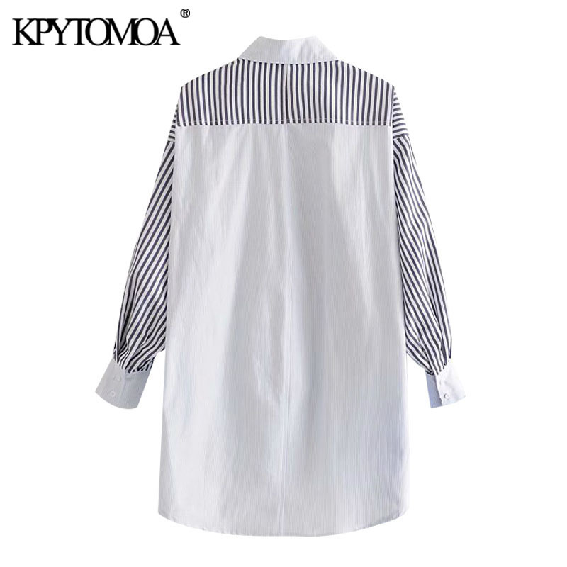 Women Fashion Striped Patchwork Loose Asymmetry Blouses Long Sleeve Button-up Female Shirts Chic Tops 210420