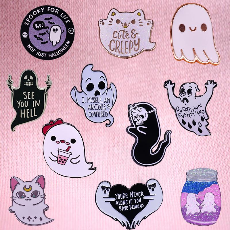 Pins, Brooches Cute Black White Ghost Enamel Pin Collection Halloween Creepy Scary Spooky Boba Cat Ghosts BOO Brooch Horror Gothic Badge
Pins, Brooches Cute Black White Ghost Enamel Pin Collection Halloween Creepy Scary Spooky Boba Cat Ghosts BOO Brooch Horror Gothic Badge