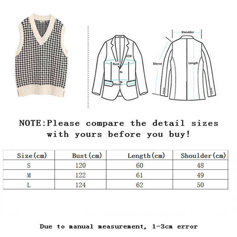 Vangull Fashion Oversized Houndstooth Knitted Vest Sweater Women Vintage Sleeveless Side Vents Female Waistcoat Loose Chic Tops 211120