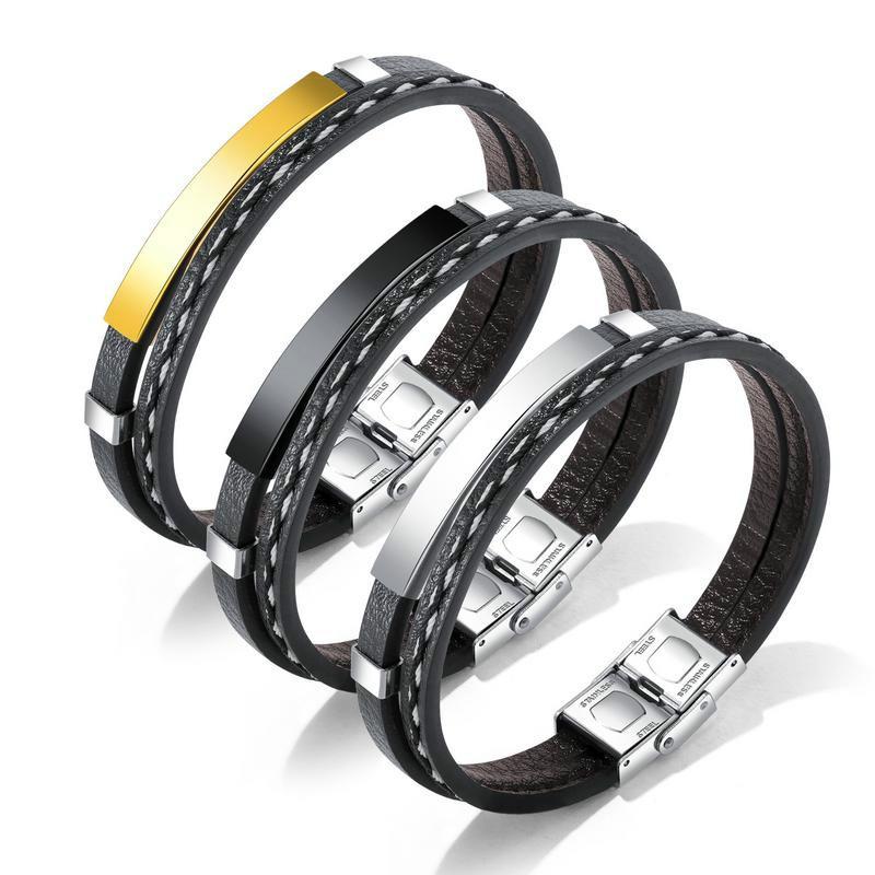 Charm Bracelets High Quality Titanium Steel Black Gold Punk Style Design Leather Bracelet For Men Button Birthday Gift Male
Charm Bracelets High Quality Titanium Steel Black Gold Punk Style Design Leather Bracelet For Men Button Birthday Gift Male