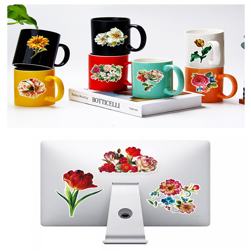 50 PCS Ins Flowers Peony Laptop Stickers Rose Chrysanthemum DIY Graffiti Decals For Motorcycle Car Luggage iPad Phone Scooter Games Skateboard Toys Gi
