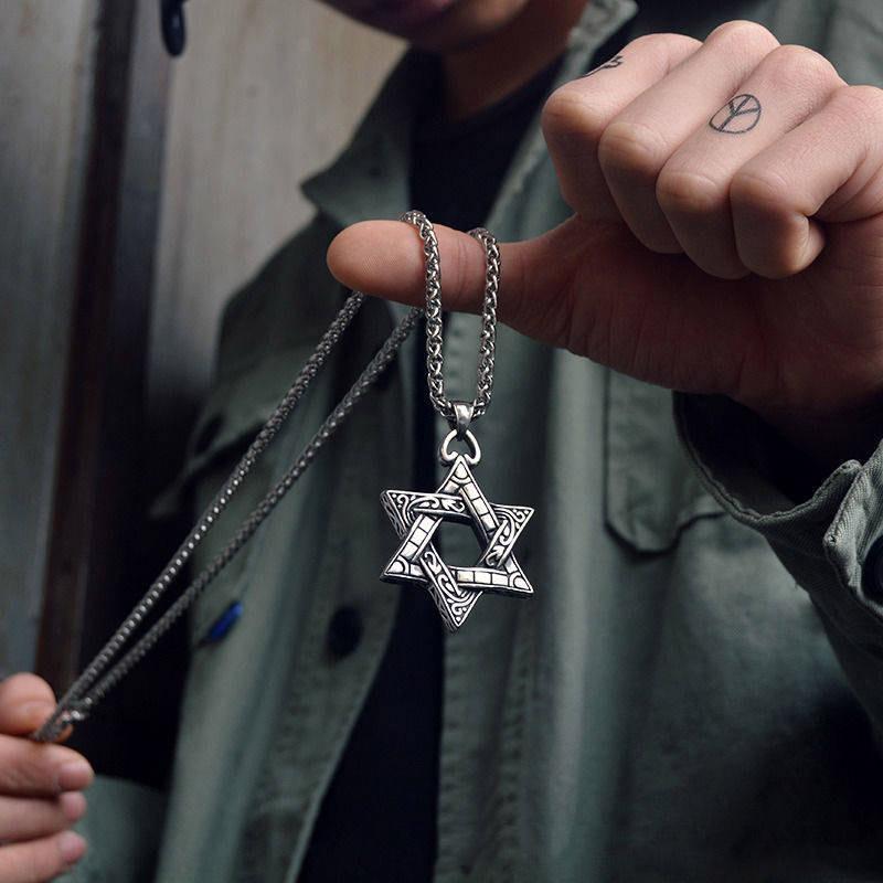 Pendant Necklaces Kpop Star Of David Israel Chain For Men Women Judaica Silver Color Hip Hop Long Jewish Jewelry Boys Gift