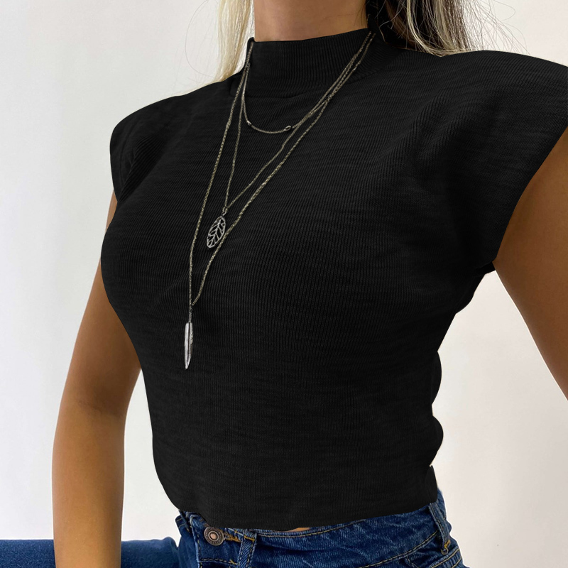 Women Turtleneck Knitted Sweaters Sleeveless Shoulder Pad Fashion Vest Women Autumn Spring Thin White Warm Pullovers Tops 210521