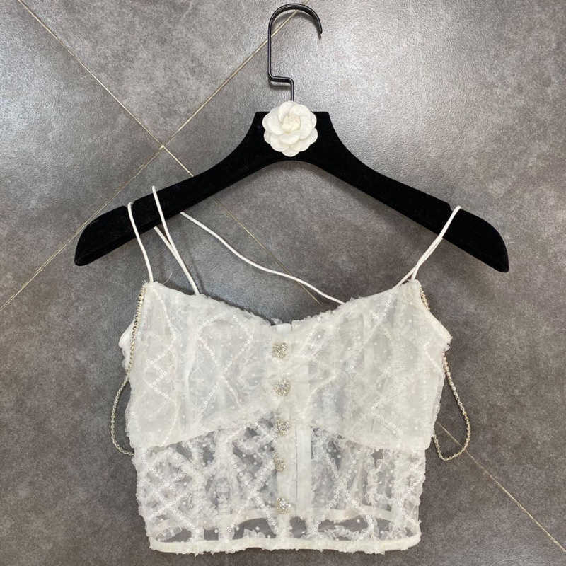 DEAT Spring Arrivals Solid Color Double Shoulder Belt Slant Shoulder Lace Sexy Style Sling Vest MZ625 210709