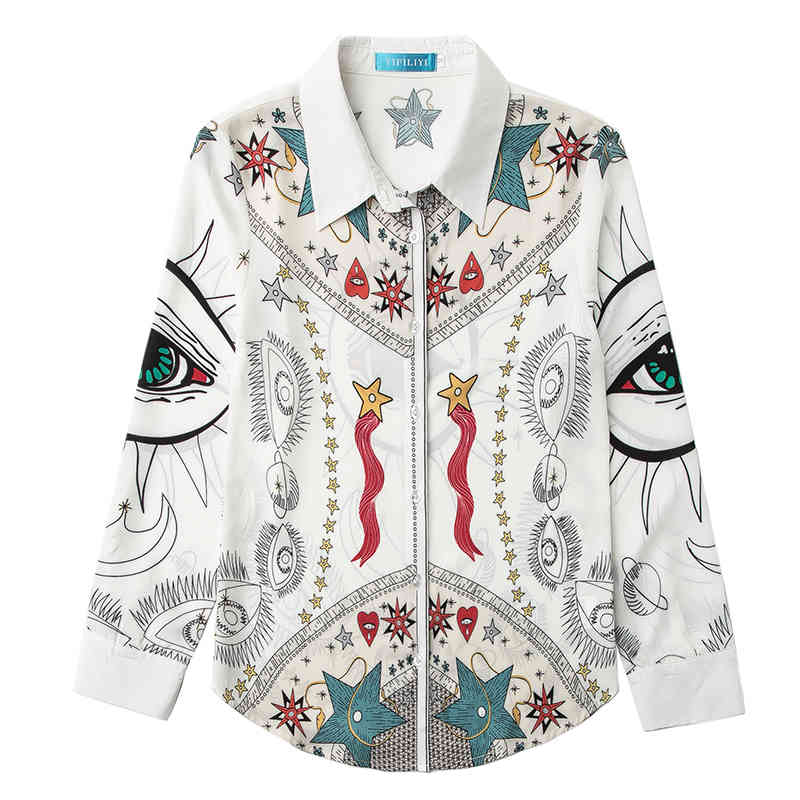 Spring/autumn Korean Style Women Casual Long Sleeve Turn-down Collar Blouse All-matched Vintga Print Chiffon Shirt 210515