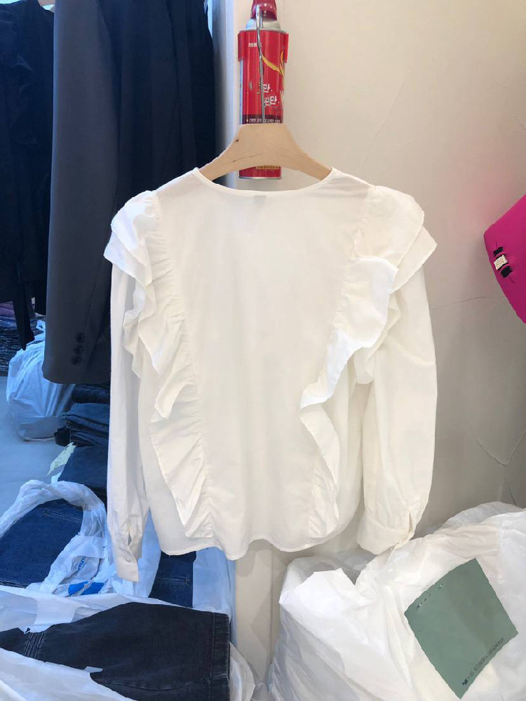 Nomikuma Women Blouse Irregular Single Breasted Korean Ruffle Patchwork Causal Blusas Femme Autumn New Sweet Shirts 6C375 210427