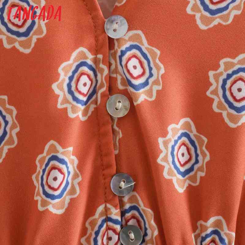 Fashion Women Vintage Flowers Print V Neck Sleeve Casual Female Long Dress XN309 210416