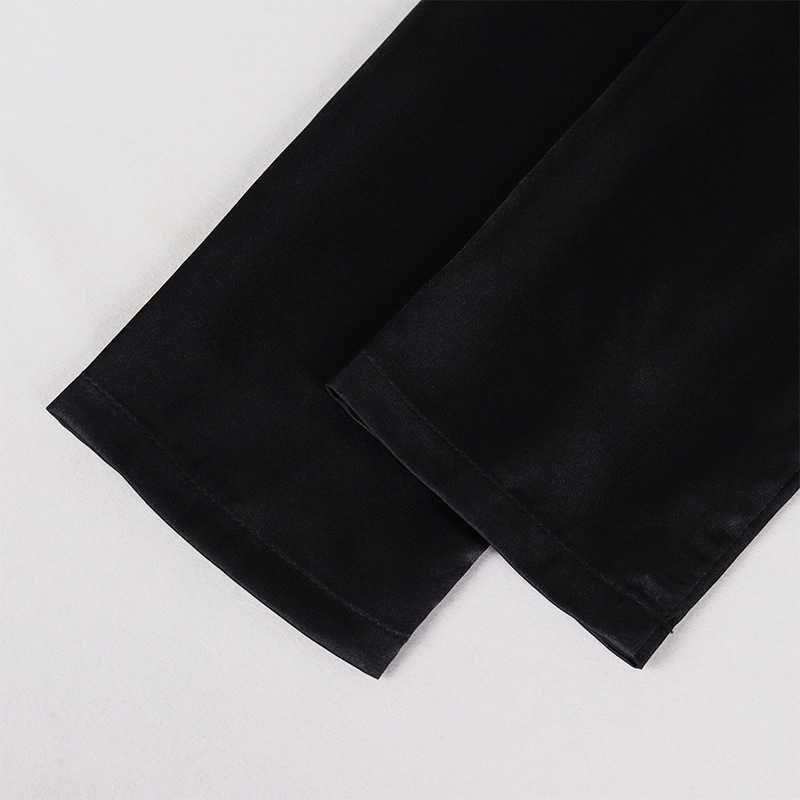 DEAT Women Pleated Long Puff Sleeve Satin Deep V-neck Open Back Dress High Waist Slim Fashion Spring Summer 11B478 210709