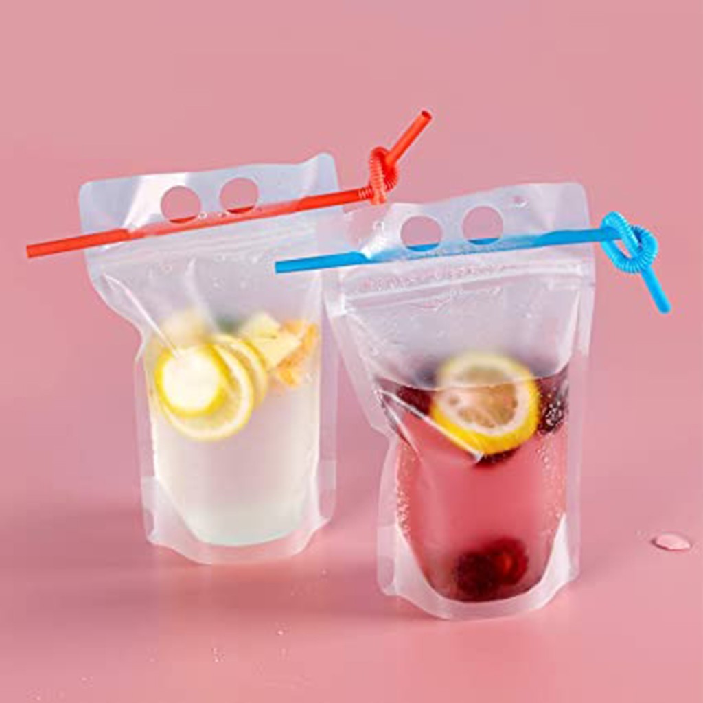 Hot drink cold drink bag fresh food keeping transparent sack zipper and straw used as festivals, camping, beach parties
