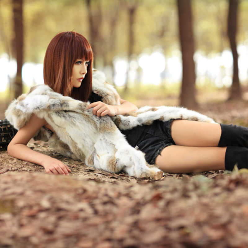 real genuine natural rabbit Fur vest with hood Women's fashion Jacket gilet warm winter custom any size 211012
