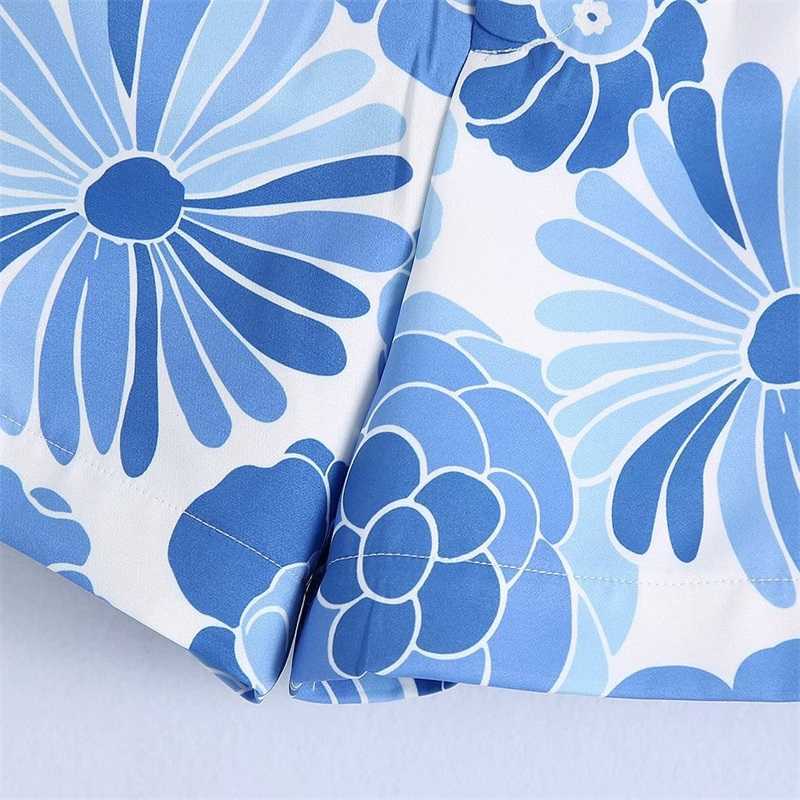 TRAF Women Fashion Side Pockets Floral Print Bermuda Shorts Vintage High Waist Zipper Fly Female Short Pants Streetwear 210724