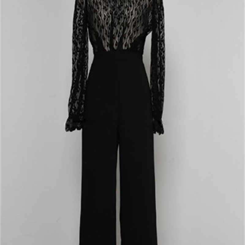Arrivals Spring Korean Sexy Hollow out Lace Patchwork Jumpsuits Women Casual Slim Wide Legs Romper Formal Work Wear Playsuit 210519