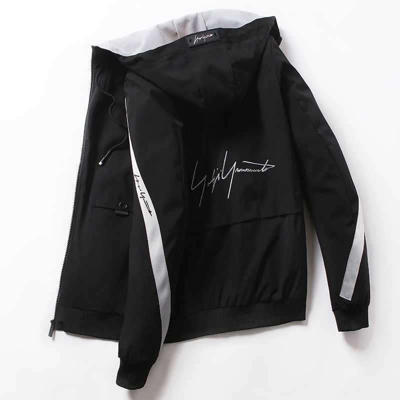 Men's Jackets Autumn embroidery Patchwork Streetwear Casual Waterproof Outwear Hooded Breathable Windbreaker Jacket Male 4XL 210818