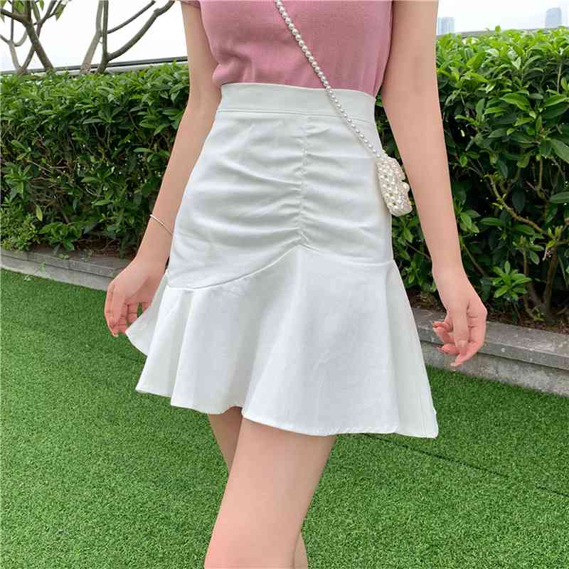 Skirts Japan Style Chic Slim Yellow High Waist Wrap Hip Ruffles Mermaid Skirt Women Sweet Faldas Mujer Moda Fashion Summer 210429