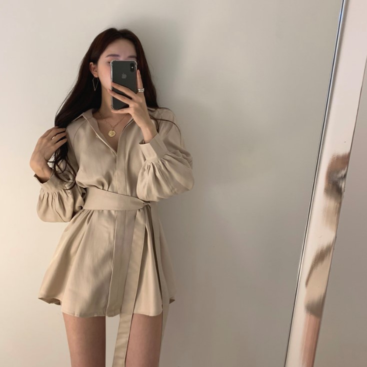 Women 2 Piece Set Korea Tie Belt Loose Shirt +Casual Two Outfits Spring Shorts Clothing Fashion 210520