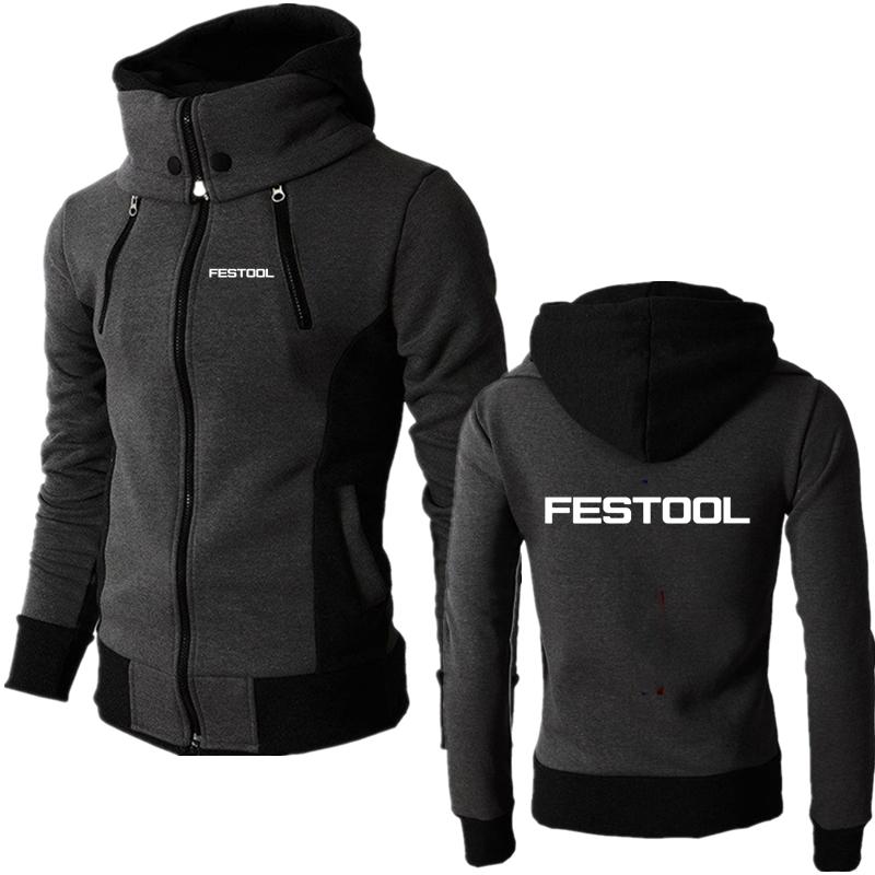 Men's Hoodies & Sweatshirts 2021 Year FESTOOL Solid Color Zip Up Hoodie Classic Winter Hooded Coat Top Long Sleeve Casual Men Delicate Print