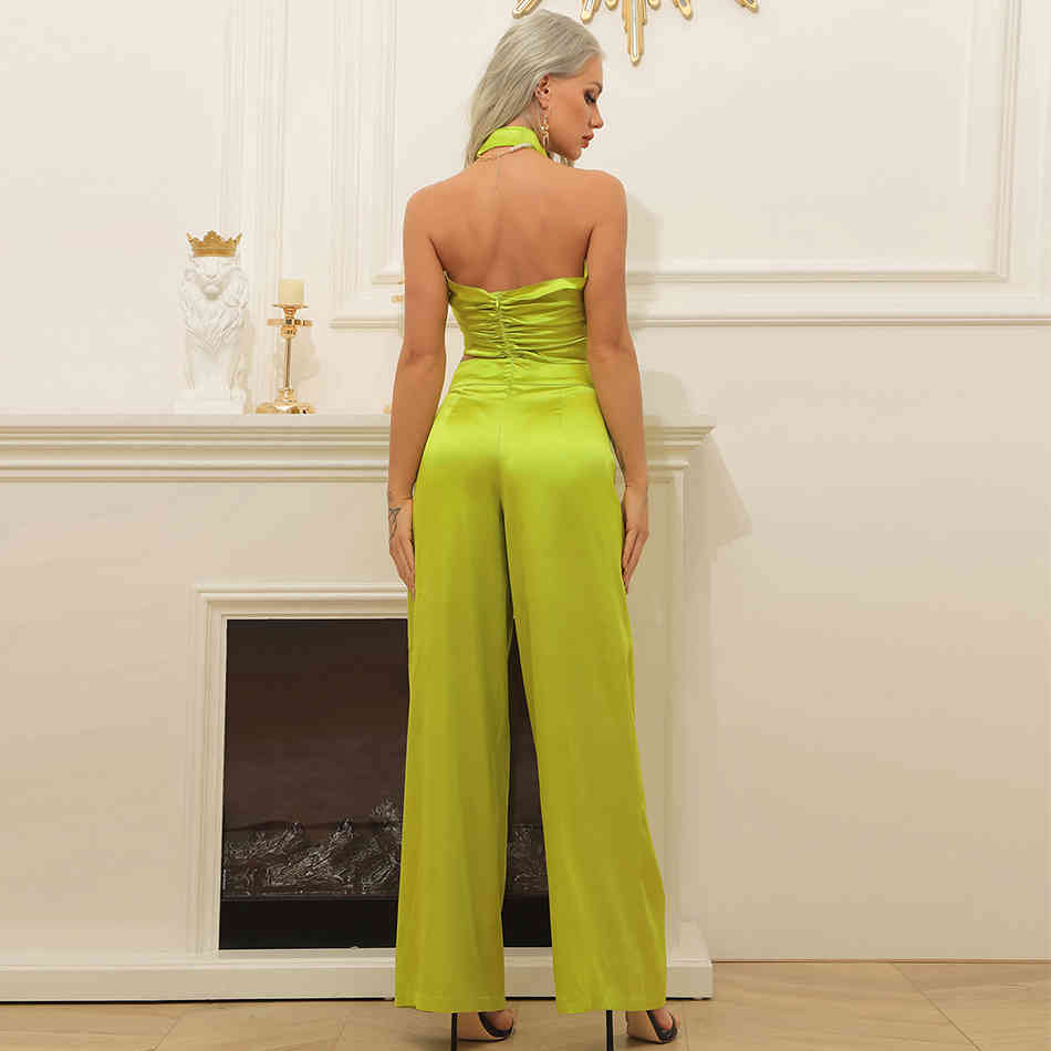 Summer Women Halter Hollow Out Club Jumpsuits Sexy Sleeveless &Full Pants Party Casual Wear Rompers 210423