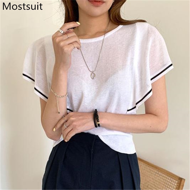 Summer Korean Casual Butterfly Sleeve Tops Tshirts Women O-neck Knitted Tees T Shirts Fashion Elegant Sweet Ladies T-shirt 210518, White
Summer Korean Casual Butterfly Sleeve Tops Tshirts Women O-neck Knitted Tees T Shirts Fashion Elegant Sweet Ladies T-shirt 210518, White
