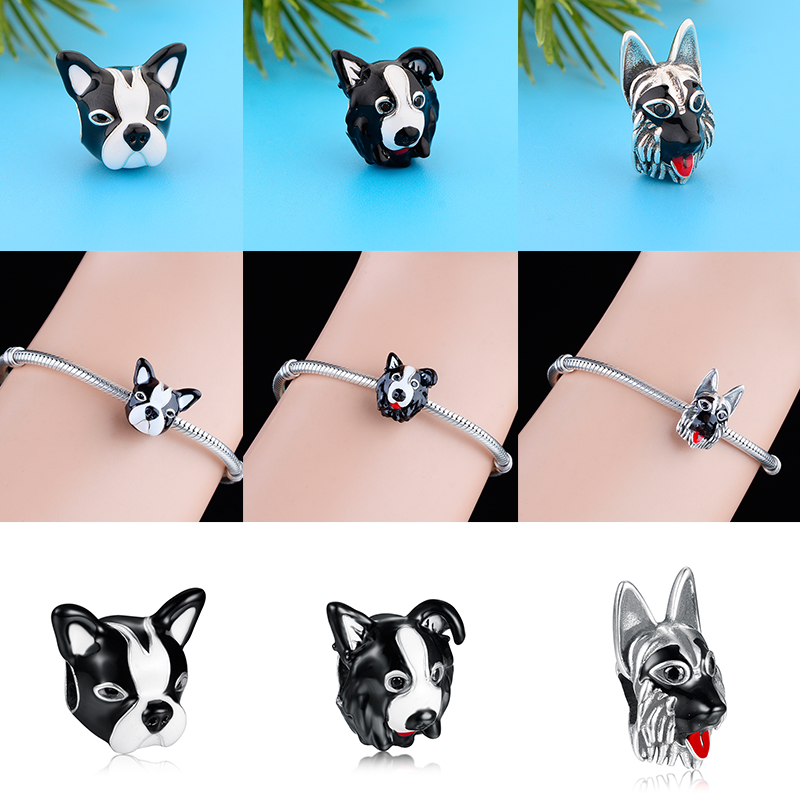 Fit Original Brand Charm Bracelet 925 Sterling Silver Black German Shepherd Beads For Making Women Berloque DIY