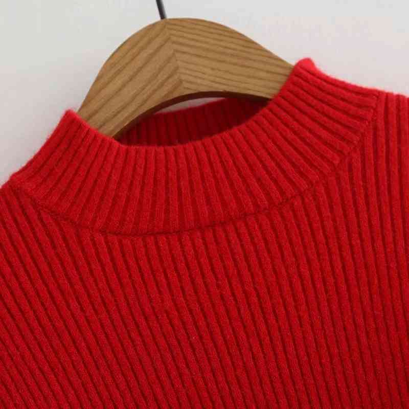 Women Mock Neck Ribbed Crop Sweater Long Sleeve Knit Top 210512