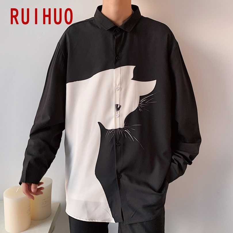 RUIHUO Cat Print Men Shirts For Clothing Korean Style Long Sleeve Harajuku Clothes 5XL Spring 210721, Black
RUIHUO Cat Print Men Shirts For Clothing Korean Style Long Sleeve Harajuku Clothes 5XL Spring 210721, Black
