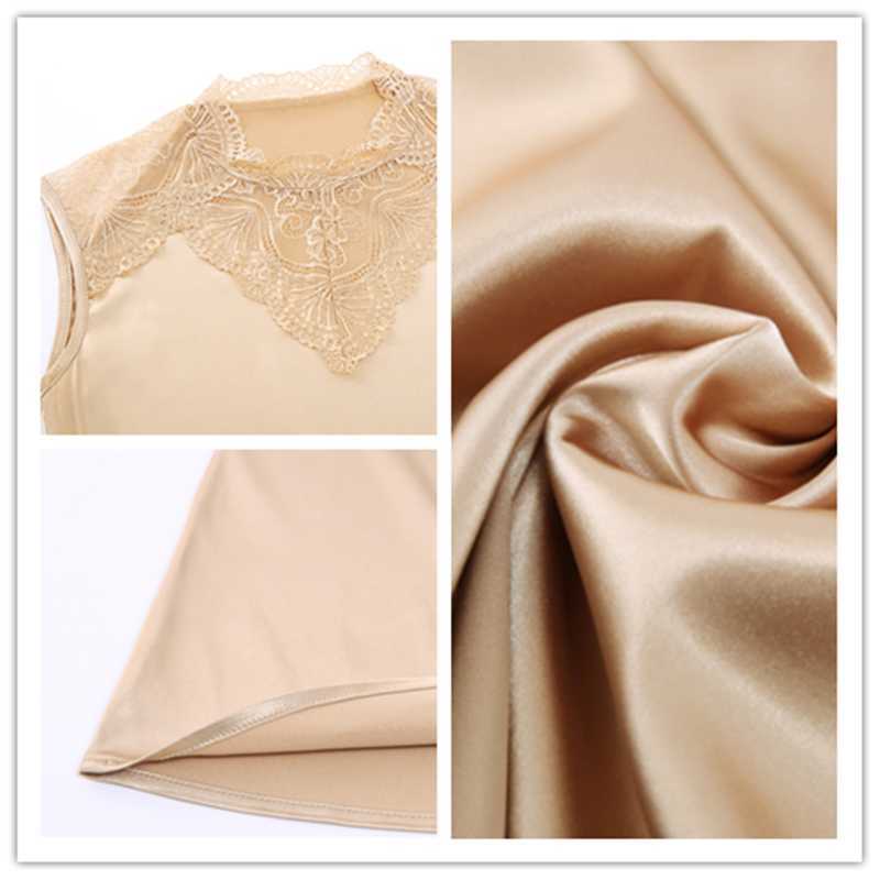 Korean Blouse Women Silk s Sleeveless Tops Plus Size Woman Pullover Hollow Out Shirt Satin Lace s 210604