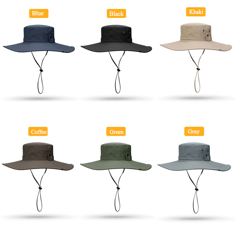 Fashion Summer Bucket Hat Cowboy Men Outdoor Fishing Hiking Beach Hats Mesh Breathable Anti UV Sun Cap Large Wide Brim 220301