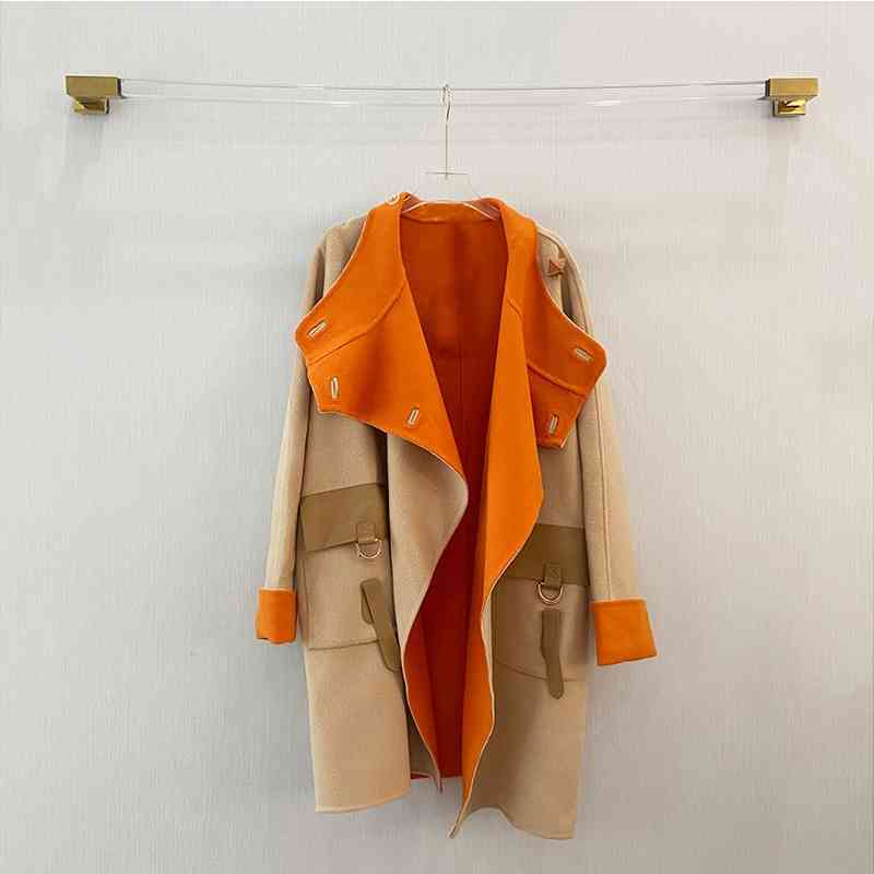 Yumever2021 new winter bright orange Khaki cashmere double-sided fabric fashion medium and long loose coat, Black
Yumever2021 new winter bright orange Khaki cashmere double-sided fabric fashion medium and long loose coat, Black