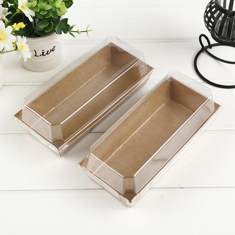 Rectangular Kraft Paper Sandwich Wrapping Boxes Cake Bread Snack Bakery Packing Box With Clear Lids Gift Wrap