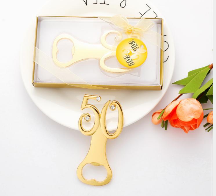2021 (100pcs/lot)+Golden Wedding Souvenirs Digital 50 Bottle Opener 50th Birthday Anniversary Gift For Guest
