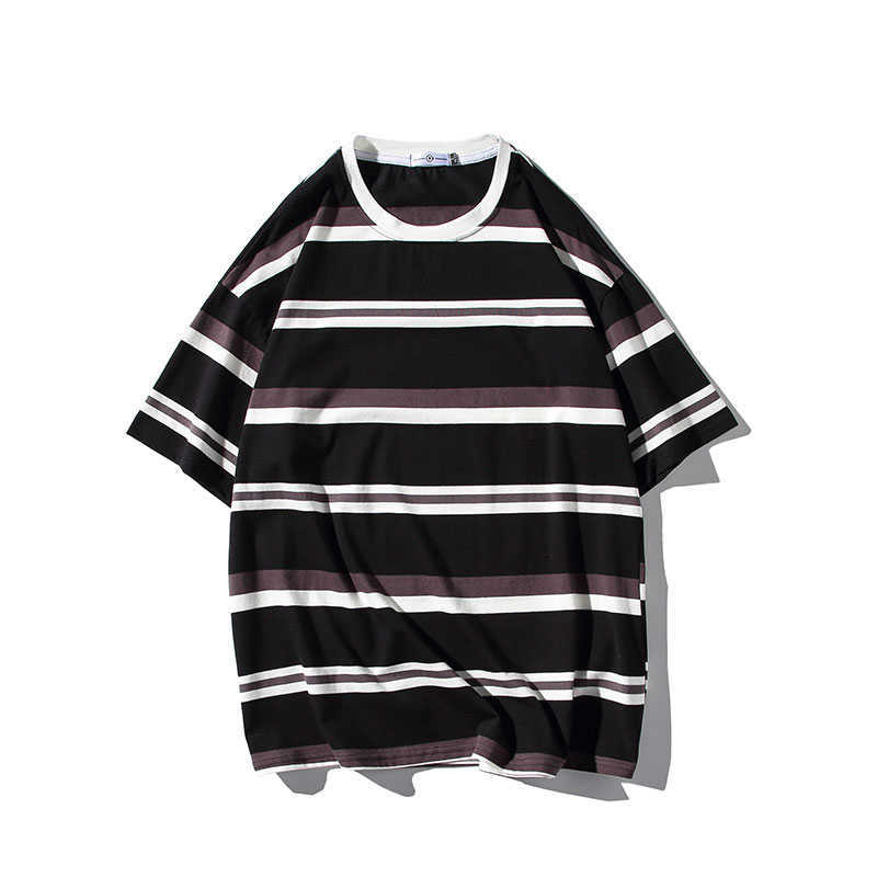 Men T Shirt Summer Fashion O-Neck Short-Sleeved Hip Hop Striped T-Shirt Man Casual Oversized Top Tees Plus Size 5XL 210528