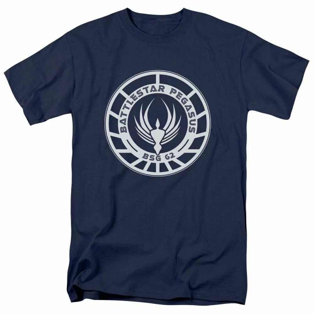Battlestar Galactica Pegasus Badge T Shirt Licensed Sci-Fi TV Show Tee Navy Blue