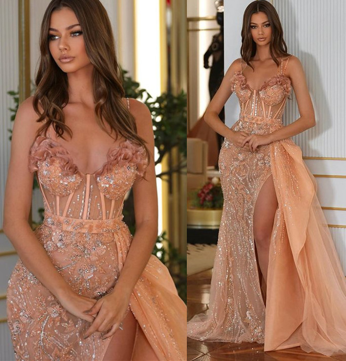 Plus Size Arabic Aso Ebi Urious Mermaid Sexy Prom Dresses Lace Beaded Evening Formal Party Second Reception Birthday Engagement Gowns Dress ZJ Lz0304