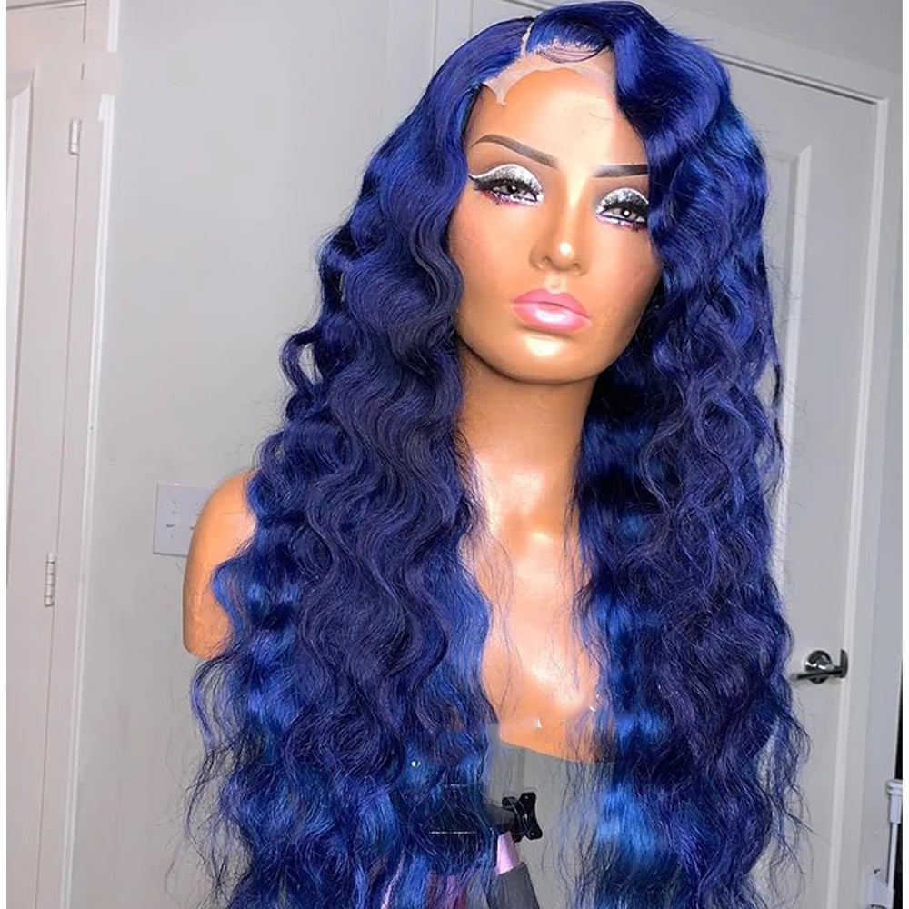 Free shipping Free Part Dark Blue/ Bury/613 Blonde Lace Front Wigs 13x4 Synthetic Glueless Preplucked Kinky Curly Wig for Black Women