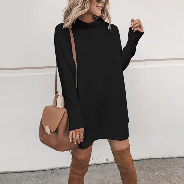 Autumn And Winter Fashion Slim Fitting Crew Neck Long Sleeve Women's Knitting Dress Pullover Street Trend Sweeter Plus Size 210522