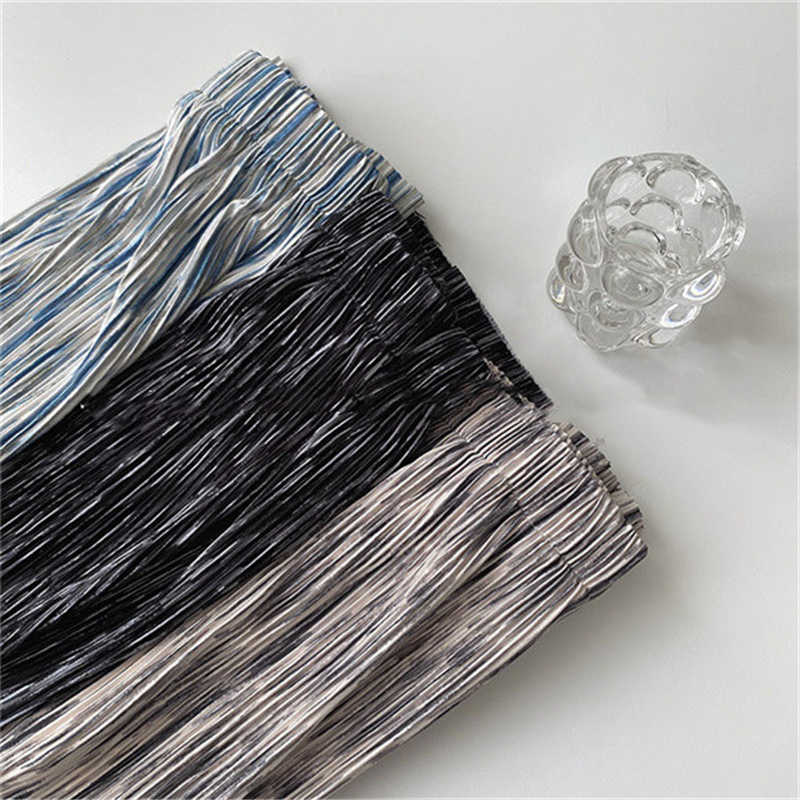 Qooth Pleated Drape Wide-Leg Pant's Summer Color Matching High Waist Fashion Loose All Match Soft Casual Pant QT596 210609