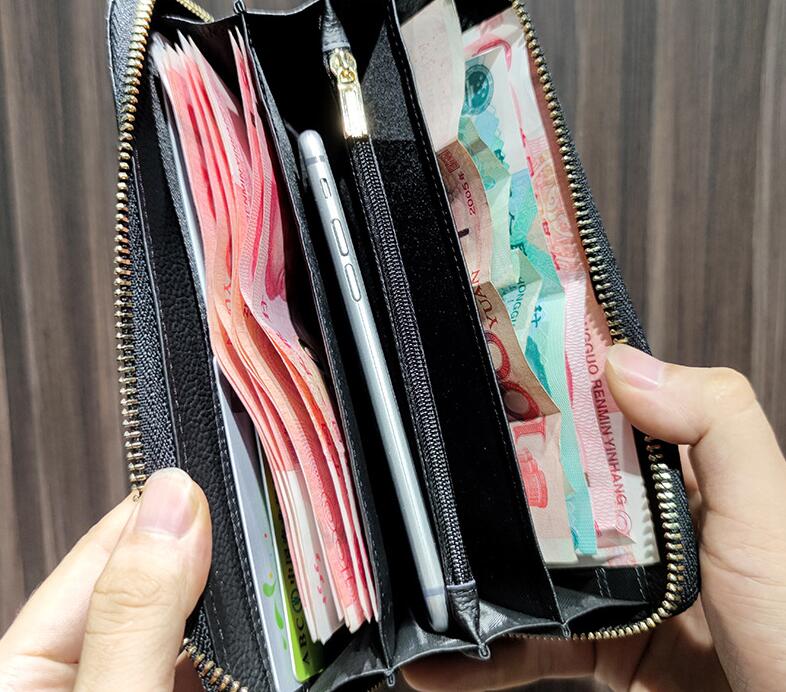 Men's Korean Woven Leather Zipper Wallets Head Layer Cowhide Wallet Long Hand Purse Wholesale 251