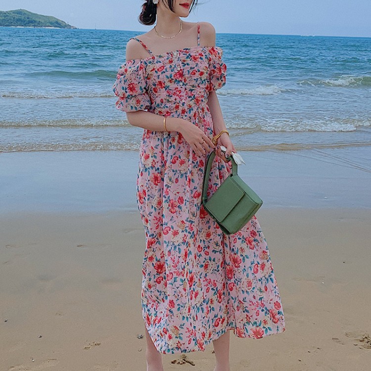 Summer Women Fashion Floral Print Spaghetti Strap Chiffon Dress Sexy Off Shoulder Beach Boho Long Dress 210518, Photo color
Summer Women Fashion Floral Print Spaghetti Strap Chiffon Dress Sexy Off Shoulder Beach Boho Long Dress 210518, Photo color