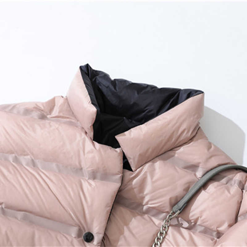Women 90% Down Jacket Double Sided Stand Collar Female Coat Solid Single Breasted Winter Fashion Casual Lady Short Jackets 210819