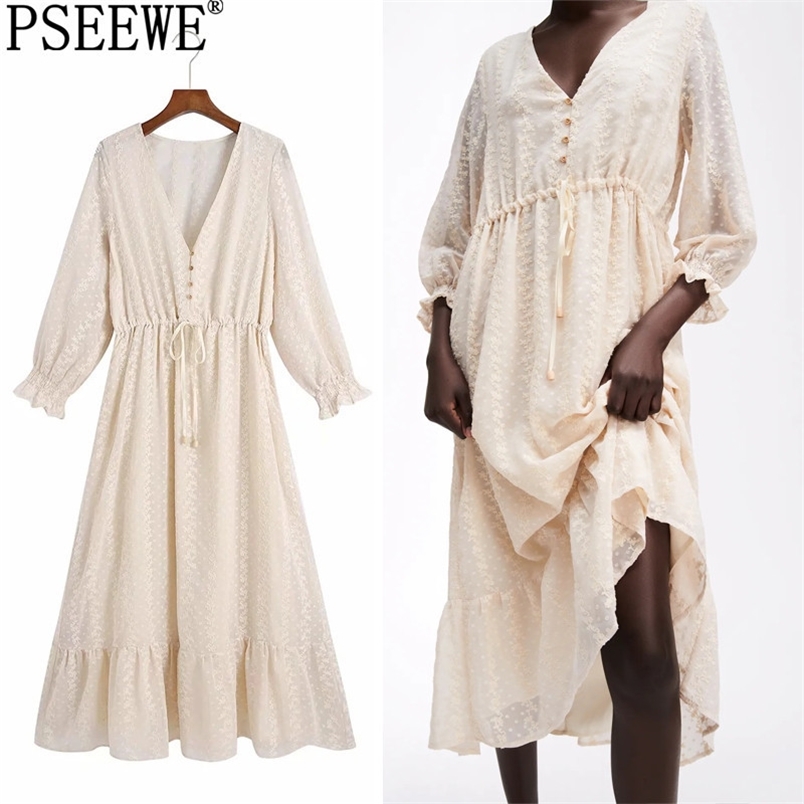 Mesh Long Dress Women Swiss Dot Tulle Midi Summer Woman Fashion Fairy Ruffle Elegant Puff Sleeve es 210519, Beige 
Mesh Long Dress Women Swiss Dot Tulle Midi Summer Woman Fashion Fairy Ruffle Elegant Puff Sleeve es 210519, Beige