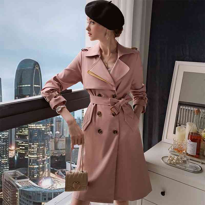 Dabuwawa Elegant Spring Women Trench Coat Office Lady Solid Trench Coat Causal Straight Fashion Long Coat Female DT1CTC005 210520