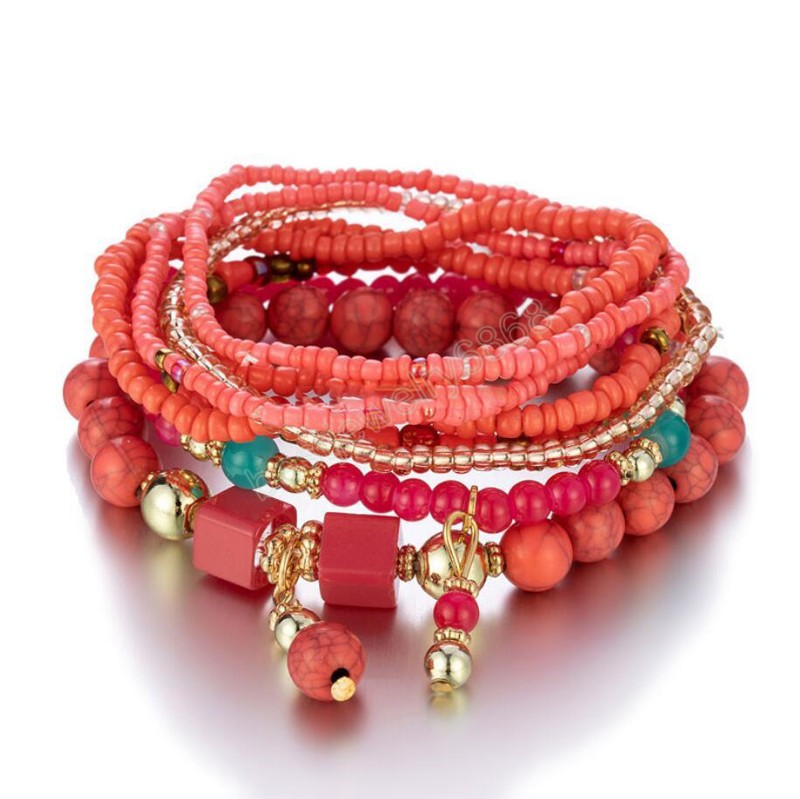 Bohemian Multilayer Big Beads Crystal Turquoise acrylic Bracelets for Women Fashion Charm Bracelet Boho Jewelry Gift 6 Colors