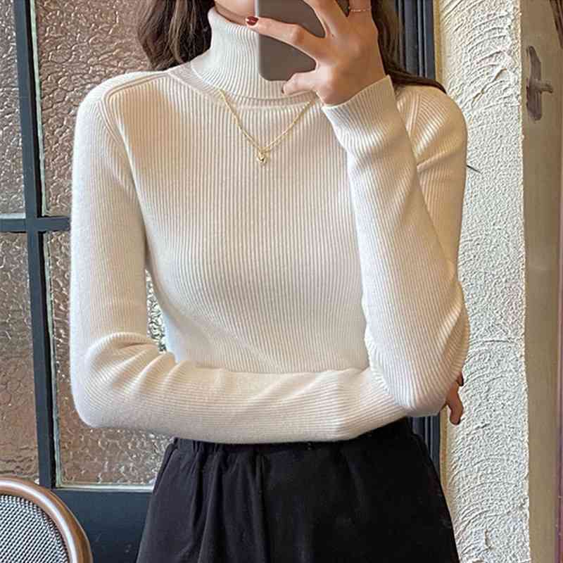 8 Colors Autumn Winter korean style knitted sweaters womens slim Turtleneck sweater and pullovers (X1660) 210423