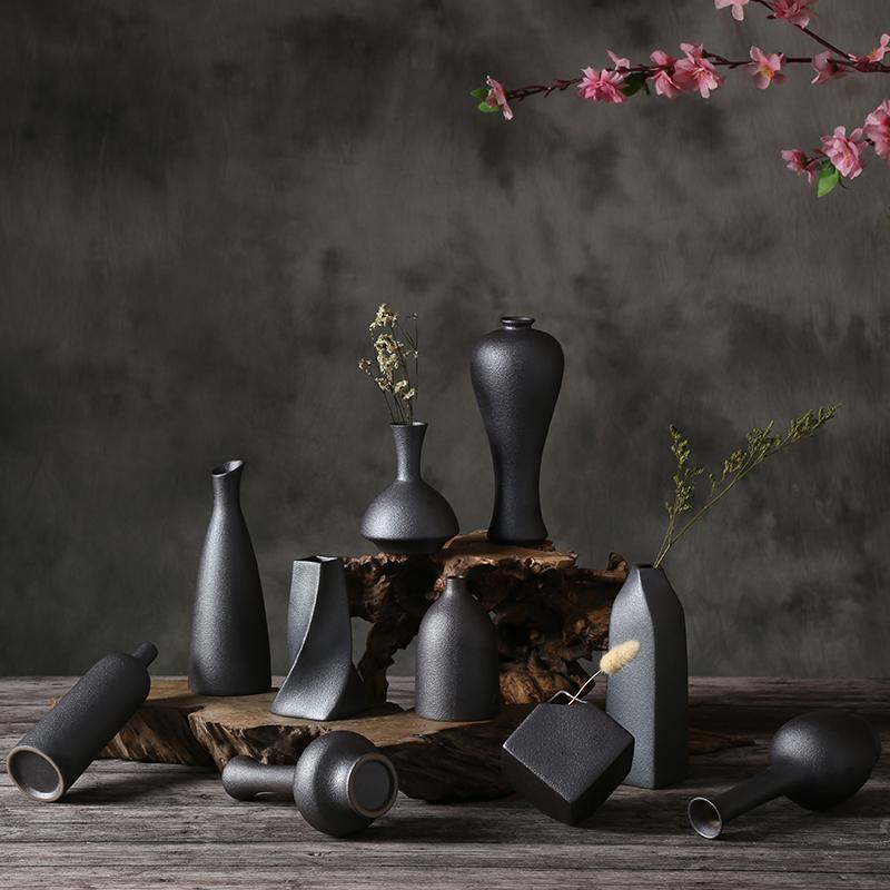 Ceramic Retro Simple Creative Desktop Small Coarse Pottery Vase Hydroponic Room Decoration Home Furnishing Vases